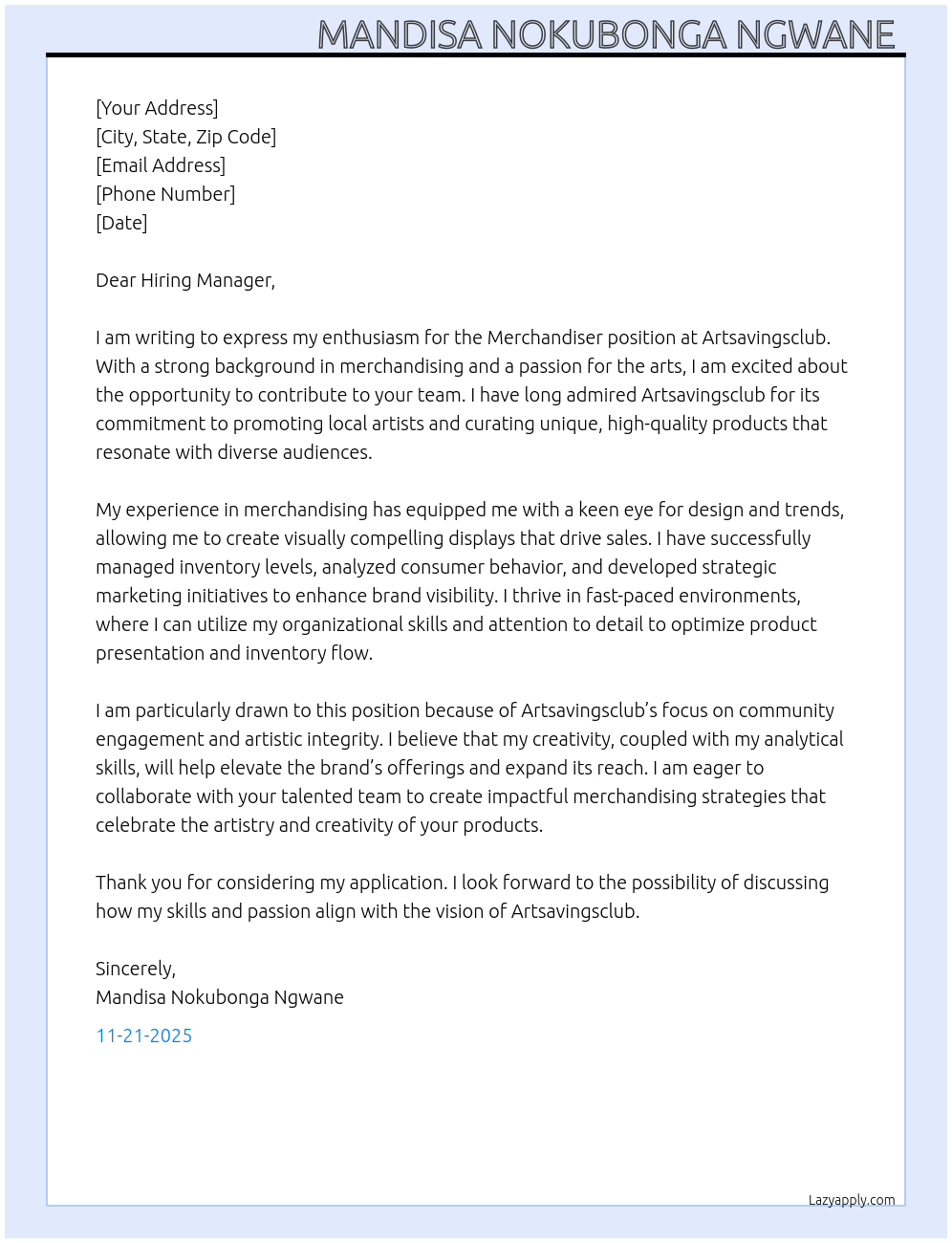 Cover letter for merchandiser - LazyApply