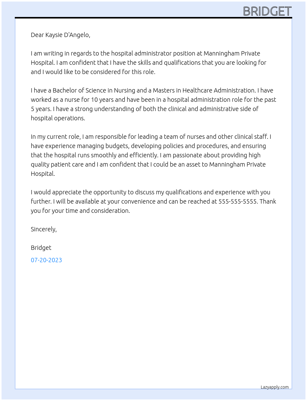 hospital administrator At Manningham Private Hospital Cover Letter