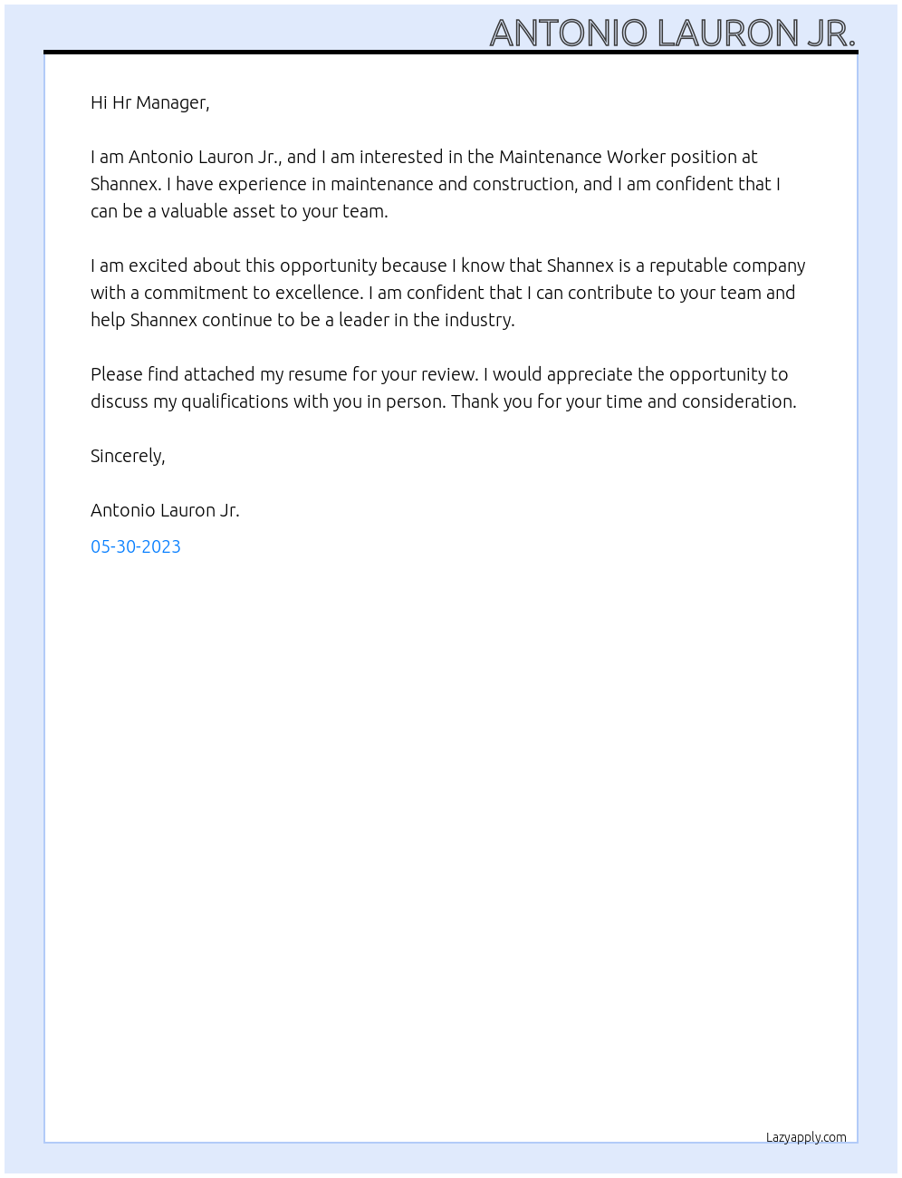 Maintenance Worker At Shannex Cover Letter