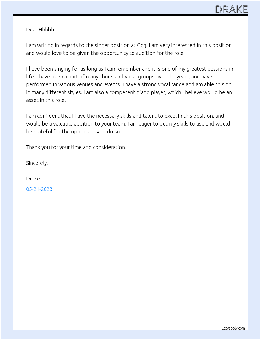 Singer At Ggg Cover Letter