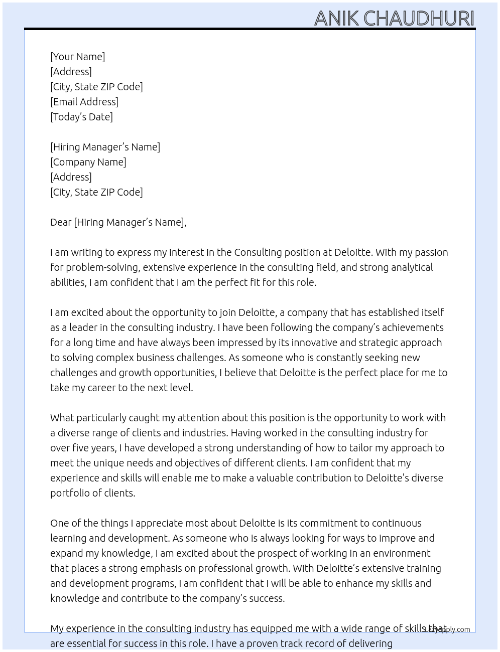 consulting At deloitte Cover Letter