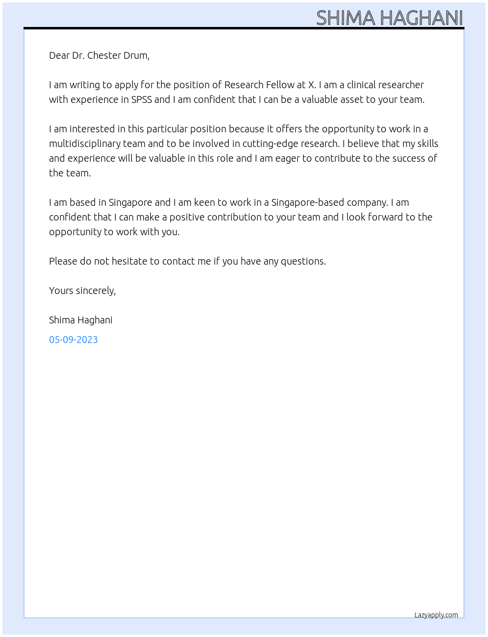 Research Fellow At X Cover Letter