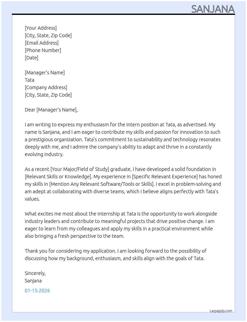 Cover letter for intern - LazyApply