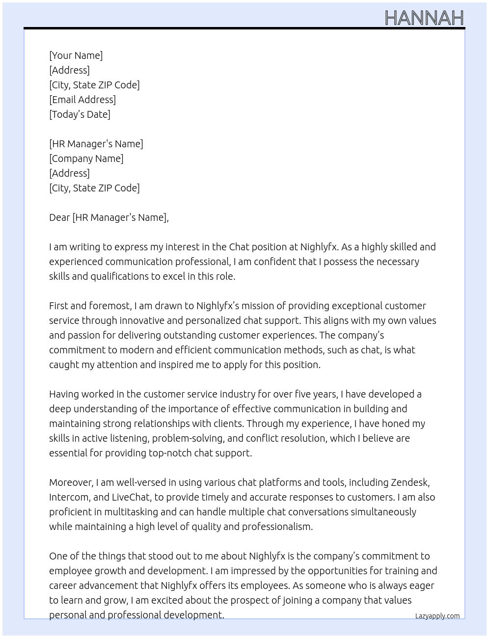 chat At Nighlyfx Cover Letter