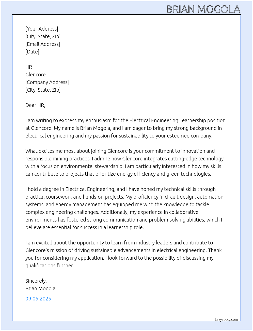Cover letter for electrical engineering learnership - LazyApply