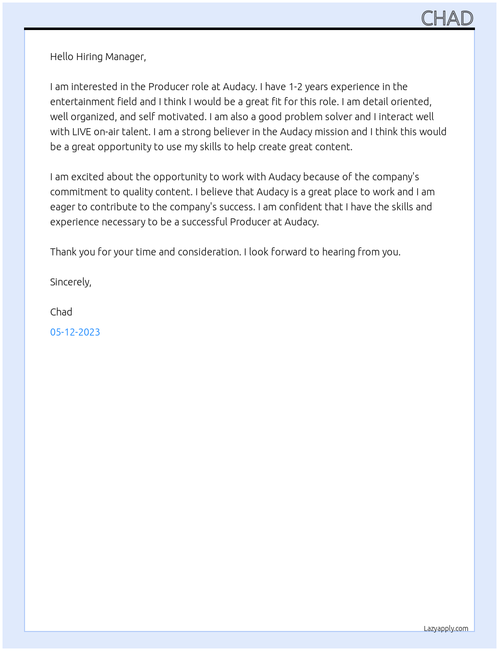 Producer At Audacy Cover Letter