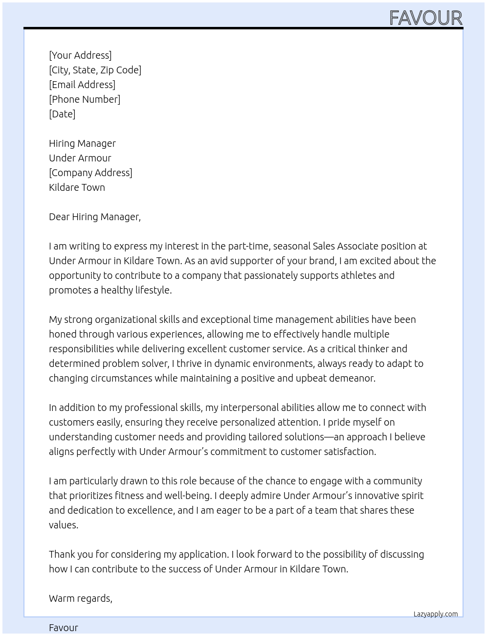 Sales Associate At Under Armour Cover Letter
