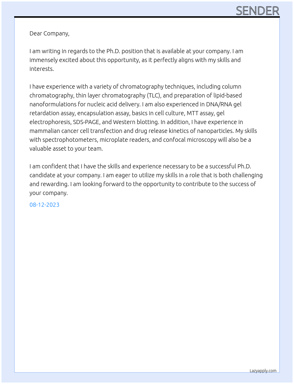 Phd At Company Cover Letter