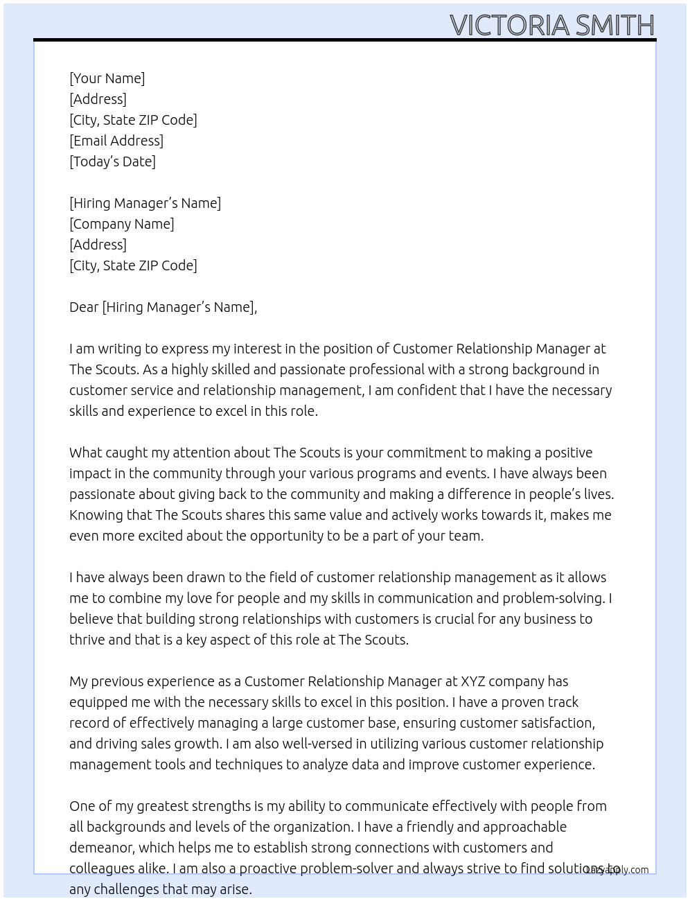 customer relationship manager At The Scouts Cover Letter