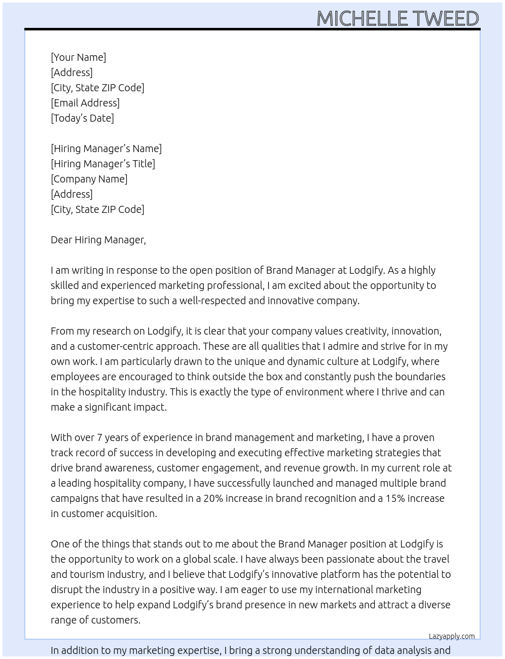 Brand Manager At Lodgify Cover Letter
