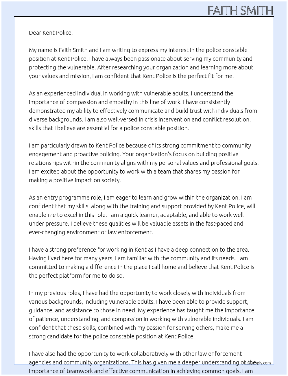 police constable At Kent Police Cover Letter