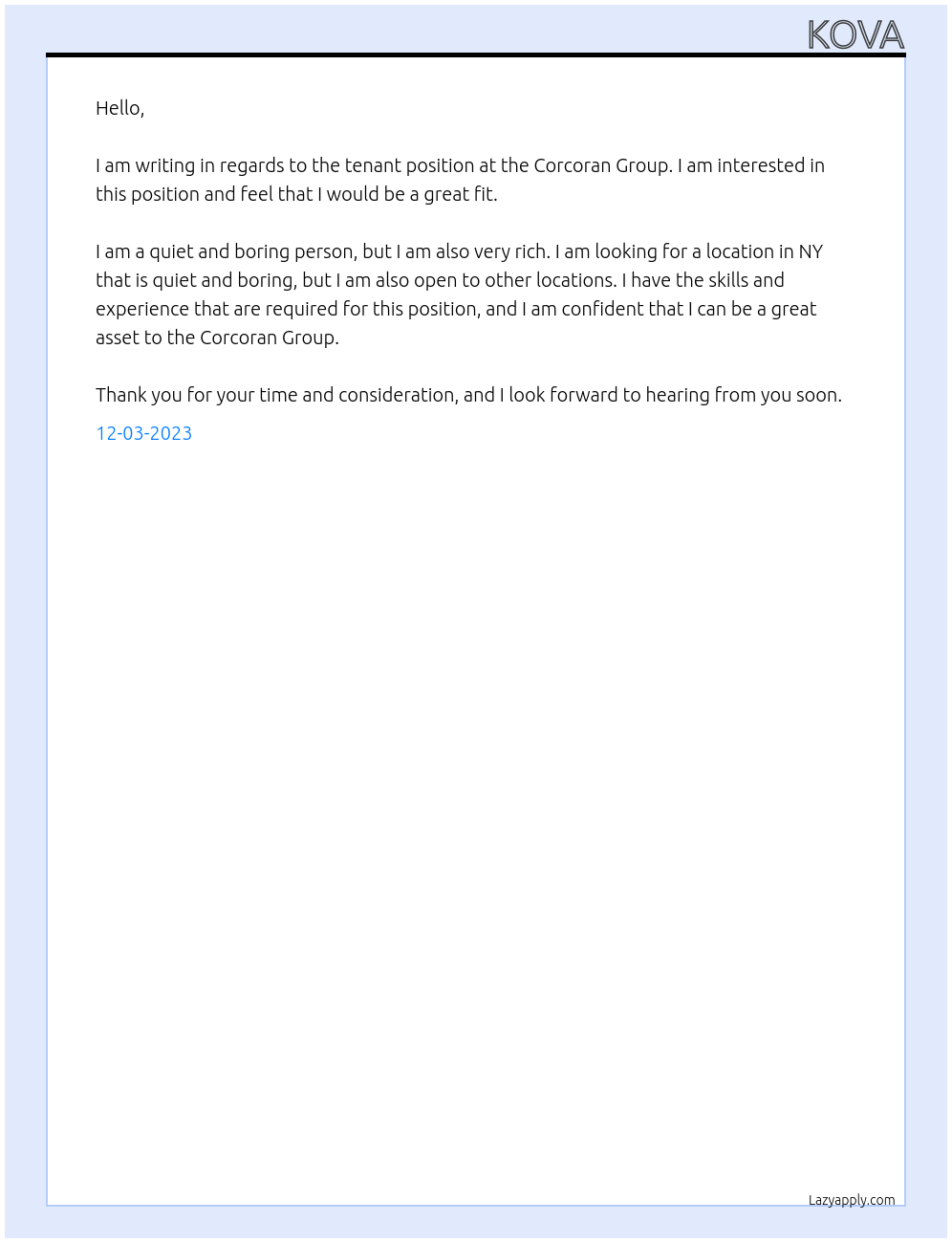 tenant At Corcoran Group Cover Letter