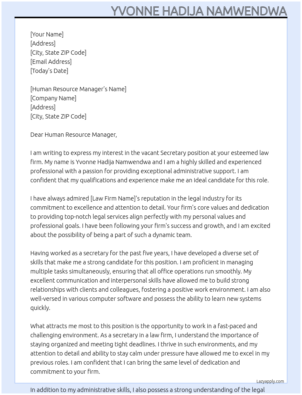 secretary At law firm Cover Letter