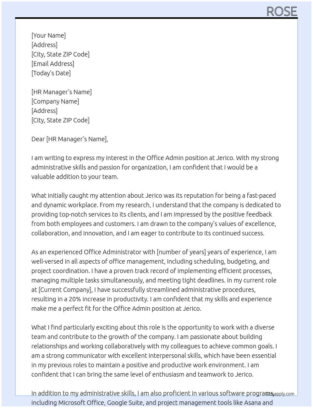 Office Admin At Jerico Cover Letter