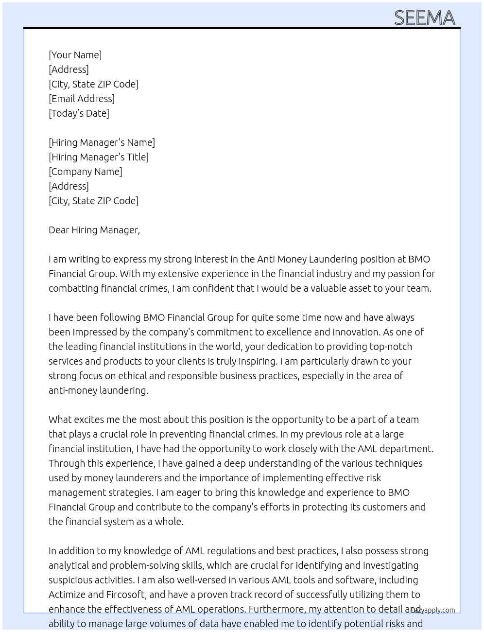 Cover letter for anti money laundering - LazyApply