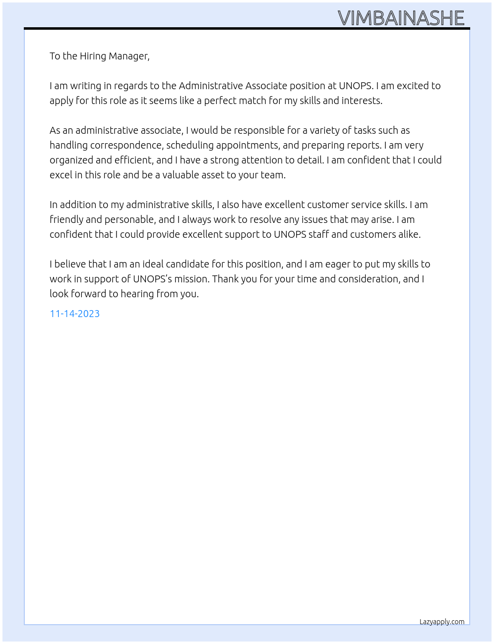 Administrative Associate At UNOPS Cover Letter