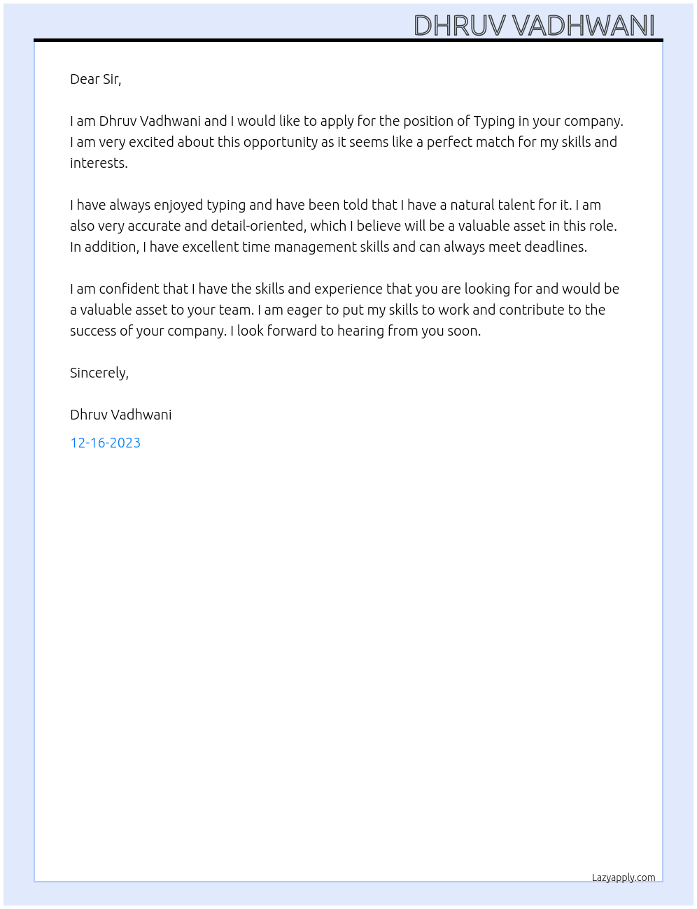 Typing At Your Cover Letter