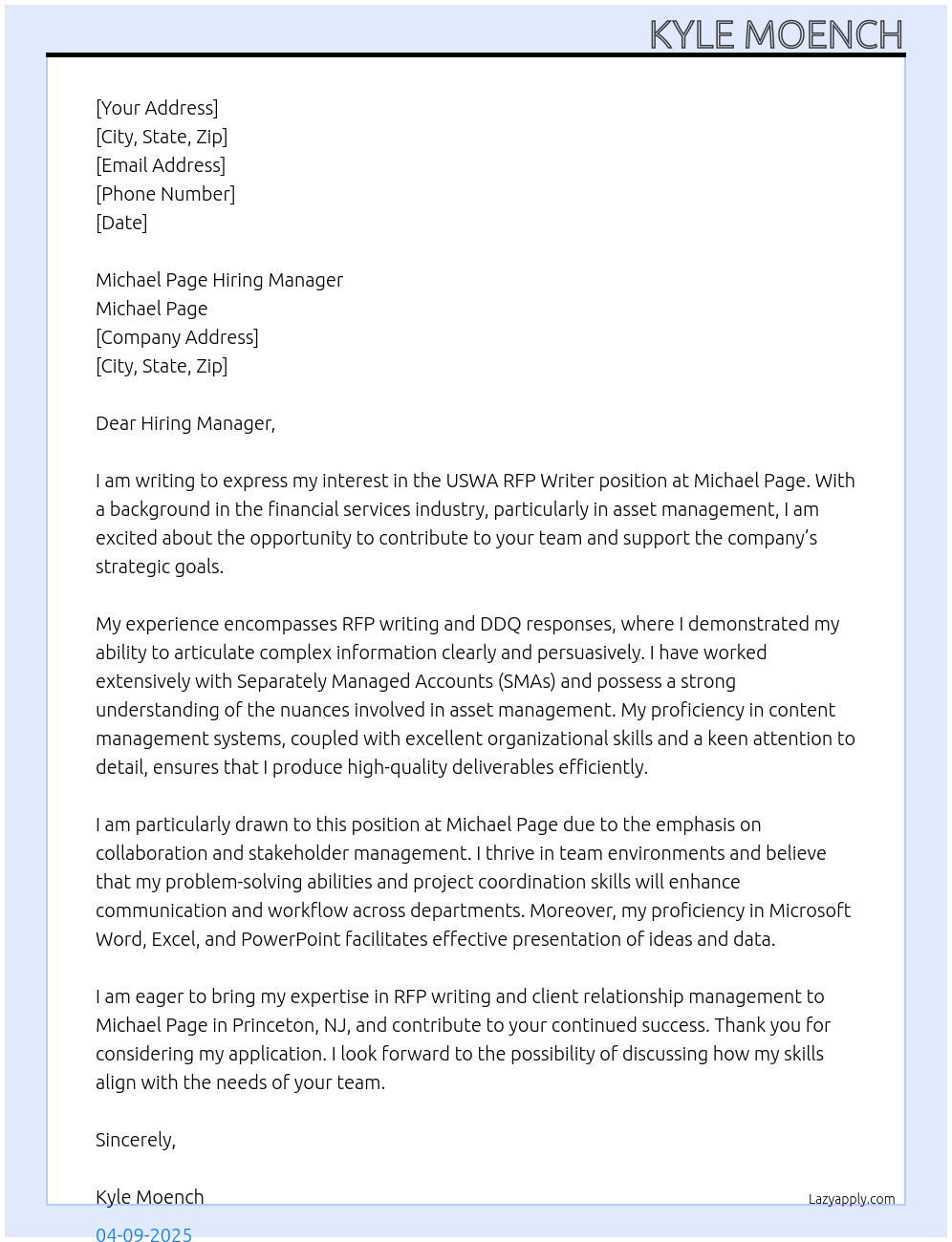 Cover letter for uswa  rfp writer - LazyApply