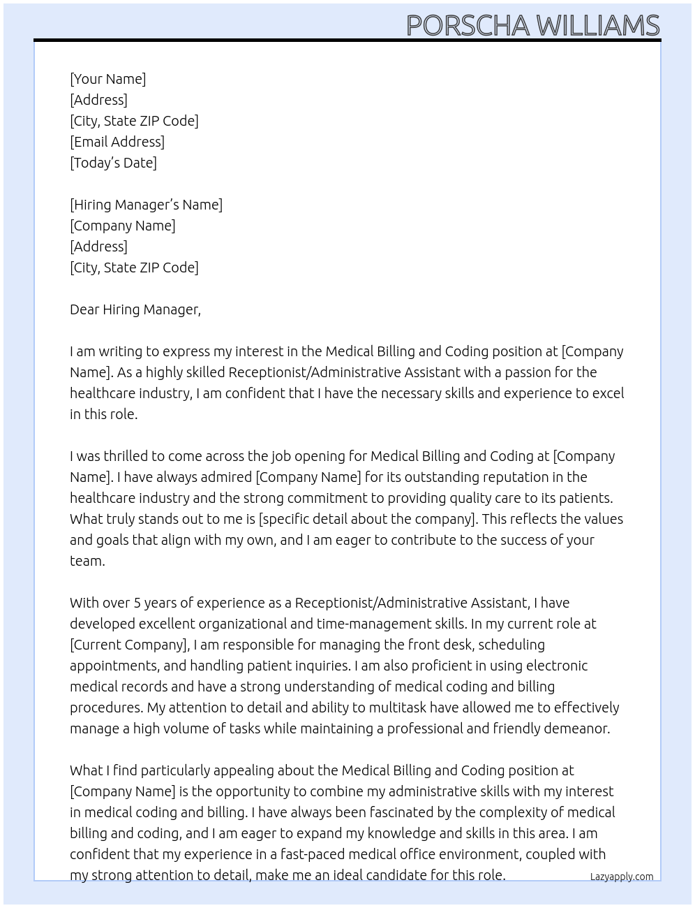 Medical Billing And Coding At any Cover Letter