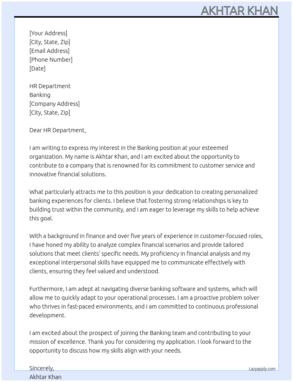 Banking At Banking Cover Letter