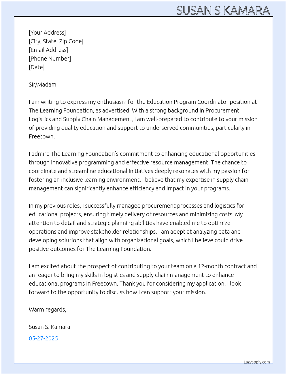 Cover letter for education program coordinator - LazyApply