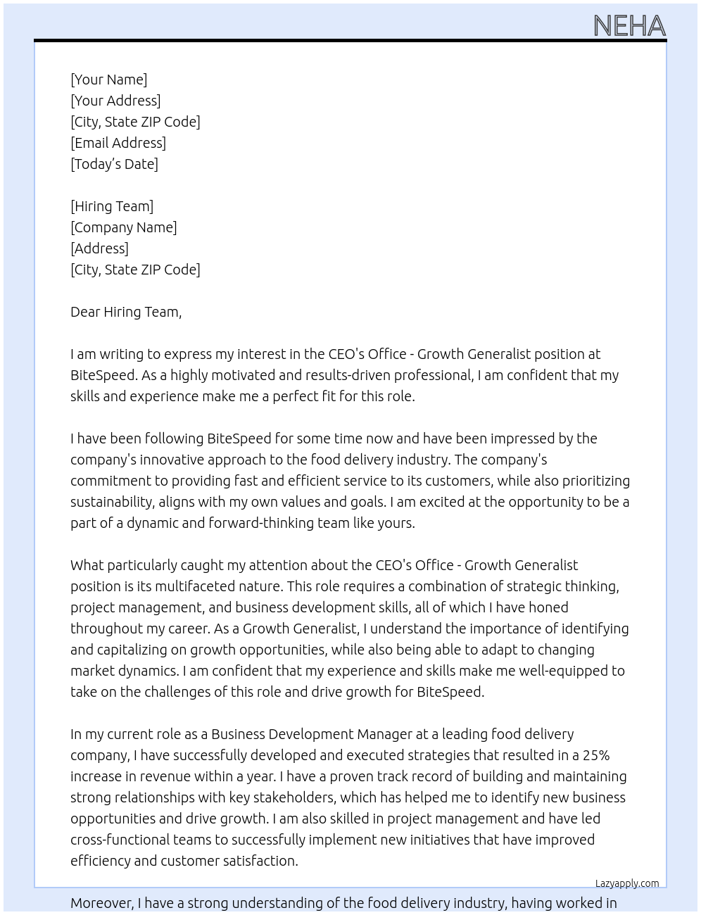 Cover letter for ceo's office - growth generalist - LazyApply