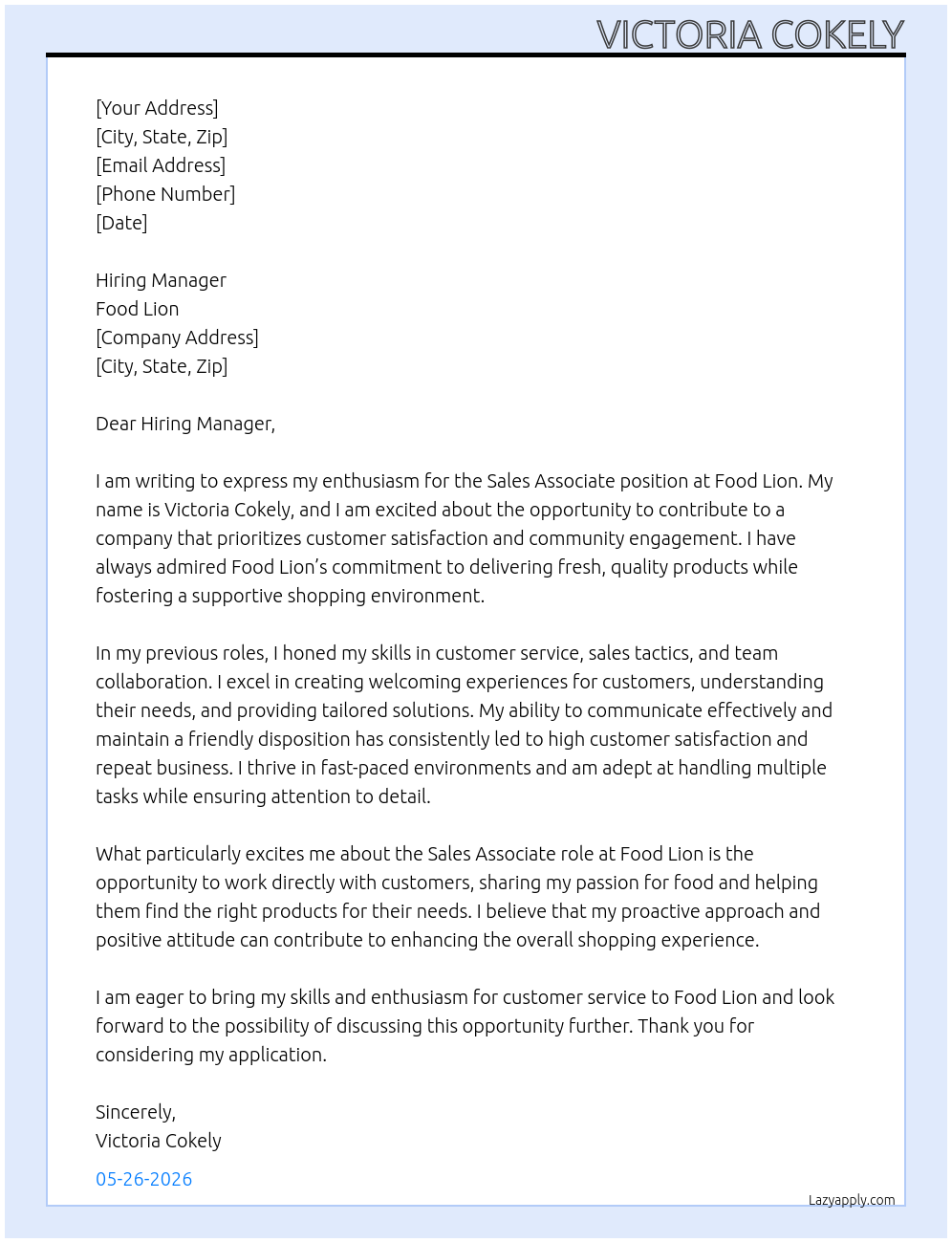 Cover letter for sales associate - LazyApply