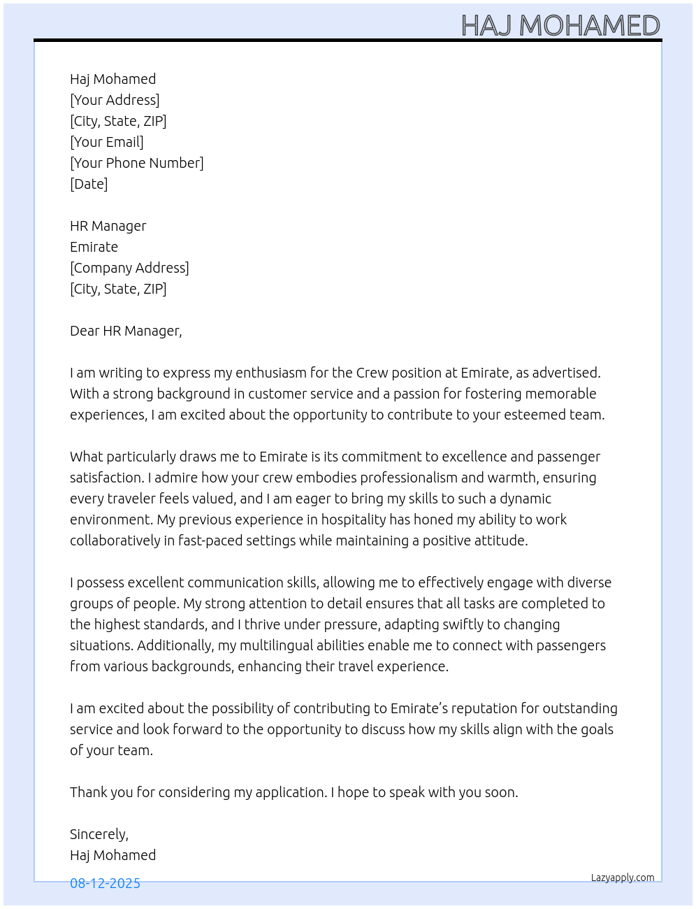 Cover letter for crew - LazyApply