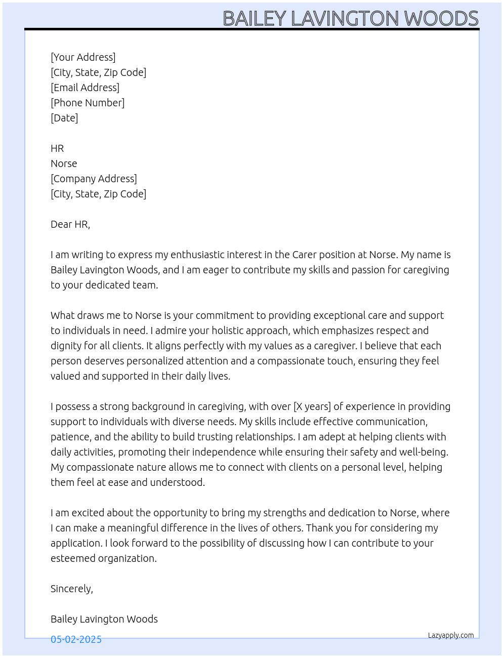 Carer At Norse Cover Letter