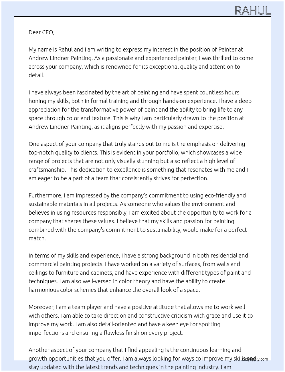 Painter At Andrew Lindner painting Cover Letter