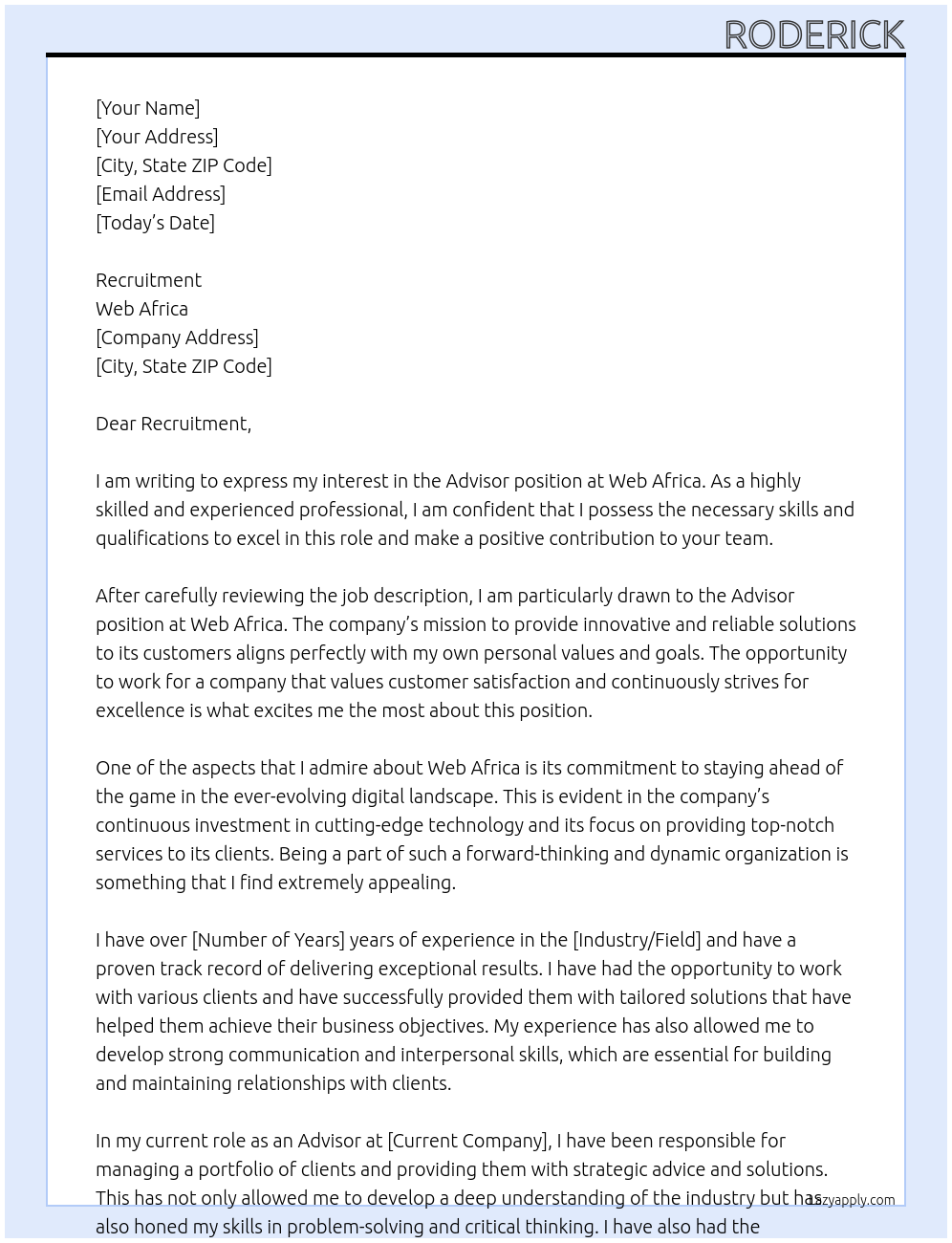 advisor At web africa Cover Letter