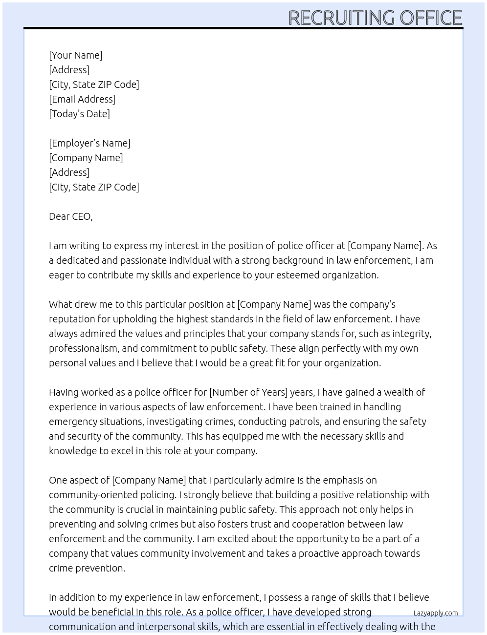 police officer At police Cover Letter