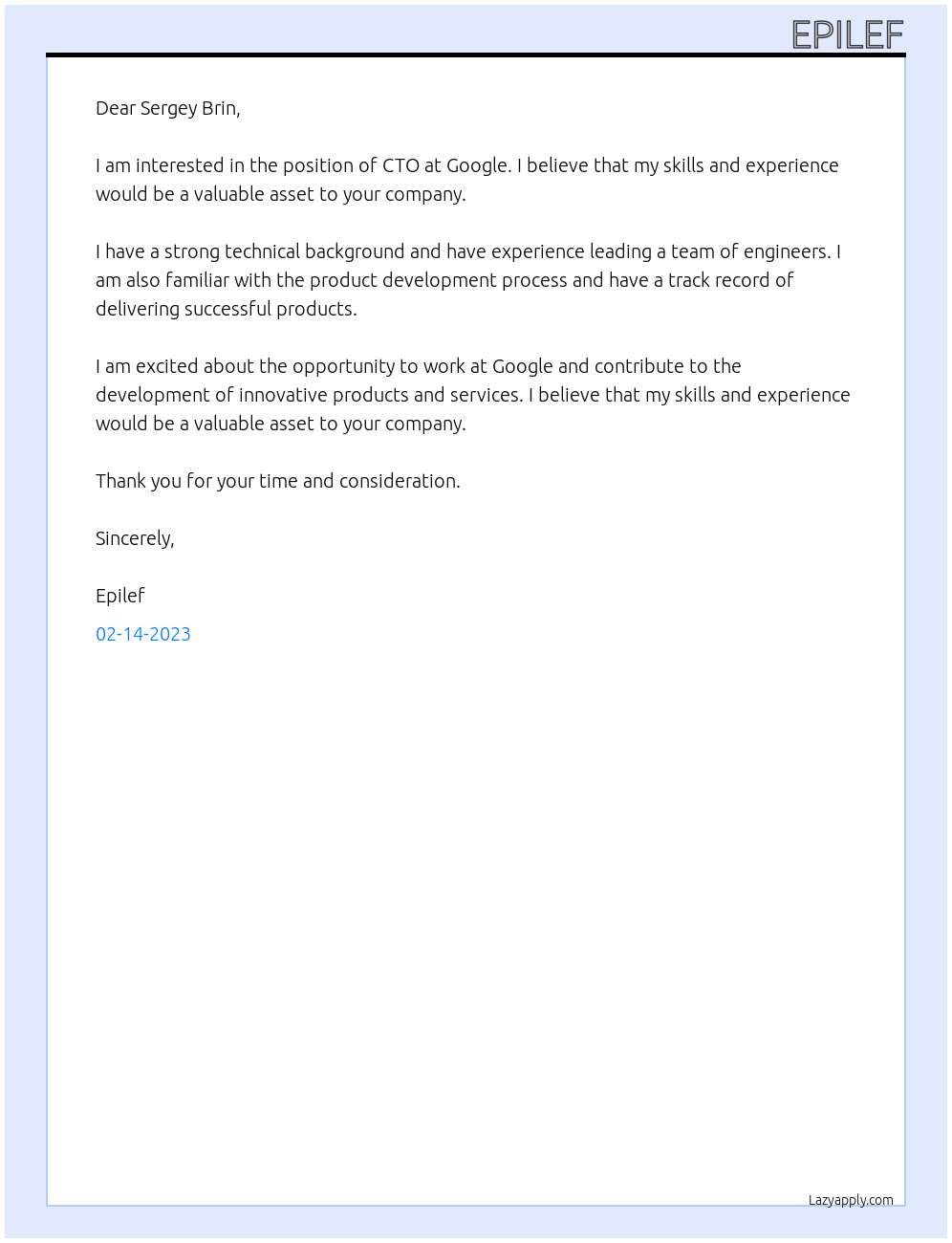 CTO At Google Cover Letter
