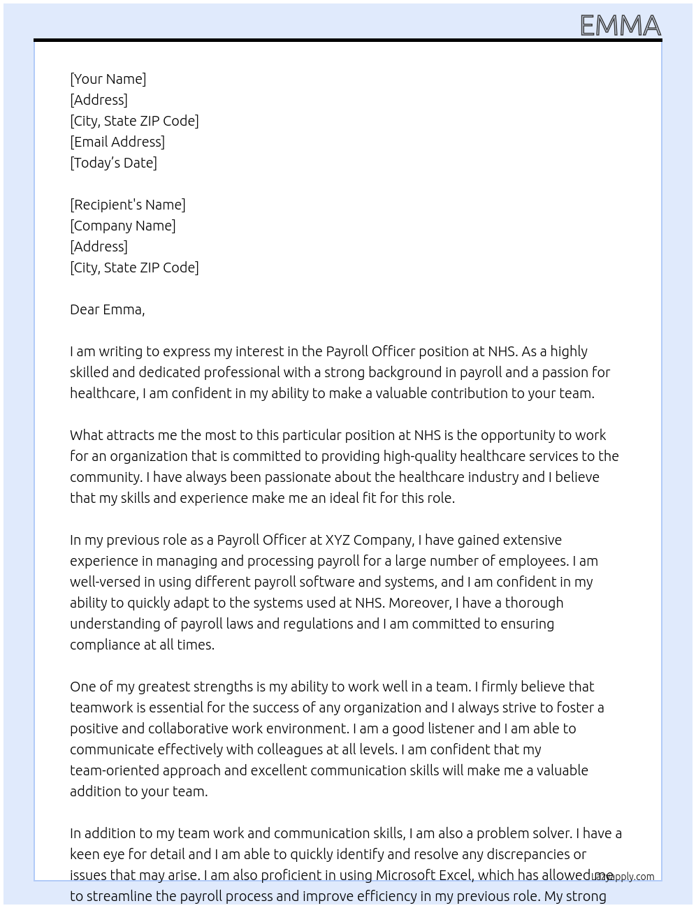 payroll officer At nhs Cover Letter