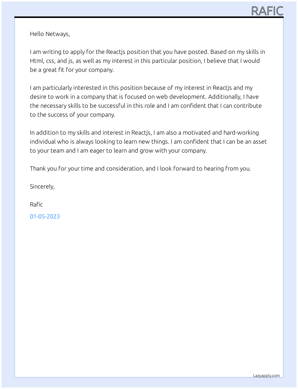 Reactjs At Netways Cover Letter