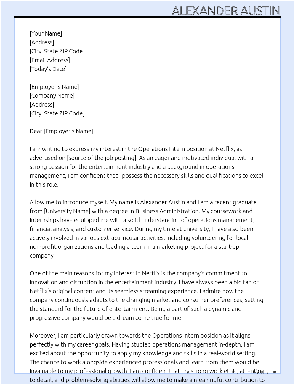 Operations Intern At Netflix Cover Letter