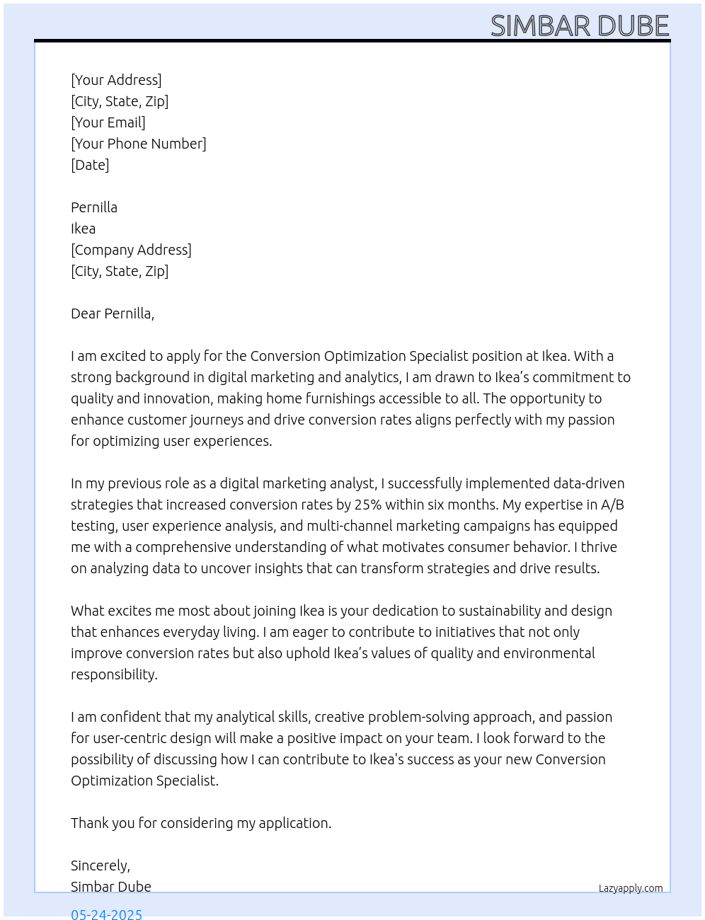 Conversion Optimization Specialist At Ikea Cover Letter