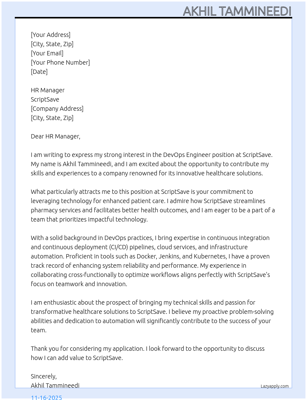 Cover letter for devops engineer - LazyApply