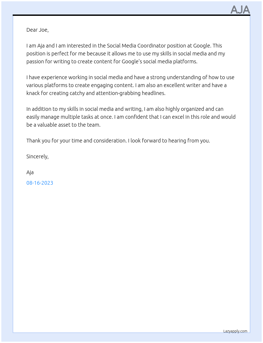 Social Media Coordinator At Google Cover Letter