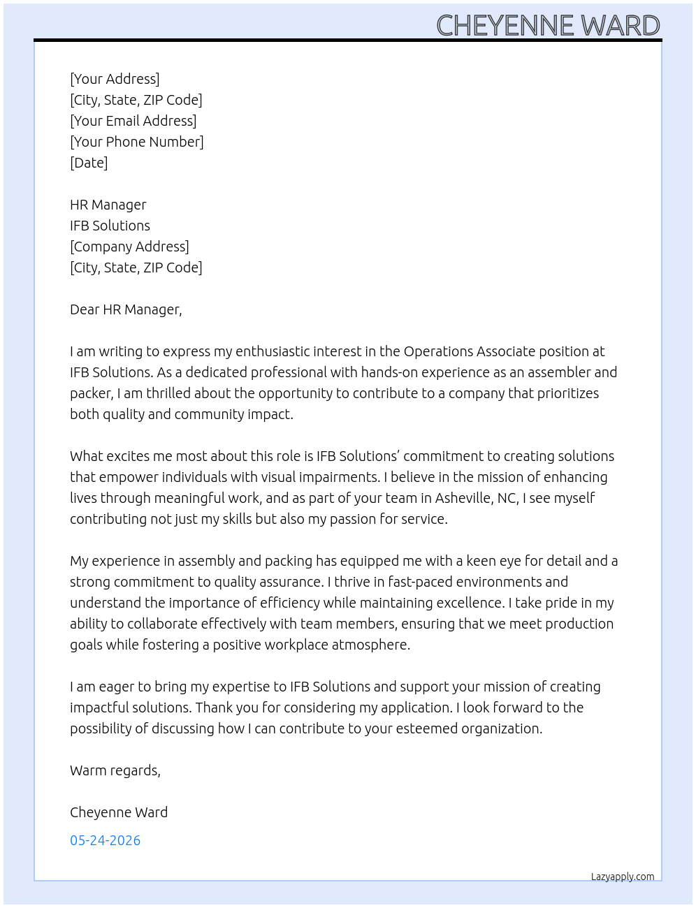 Operations Associate At IFB Solutions Cover Letter
