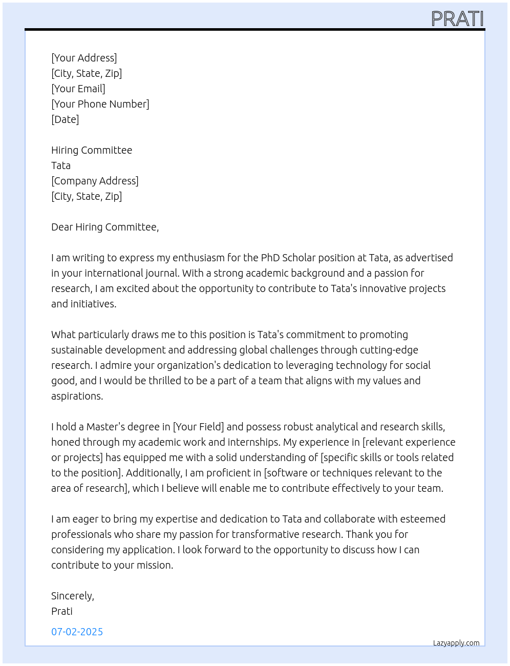 Cover letter for phd scholar - LazyApply