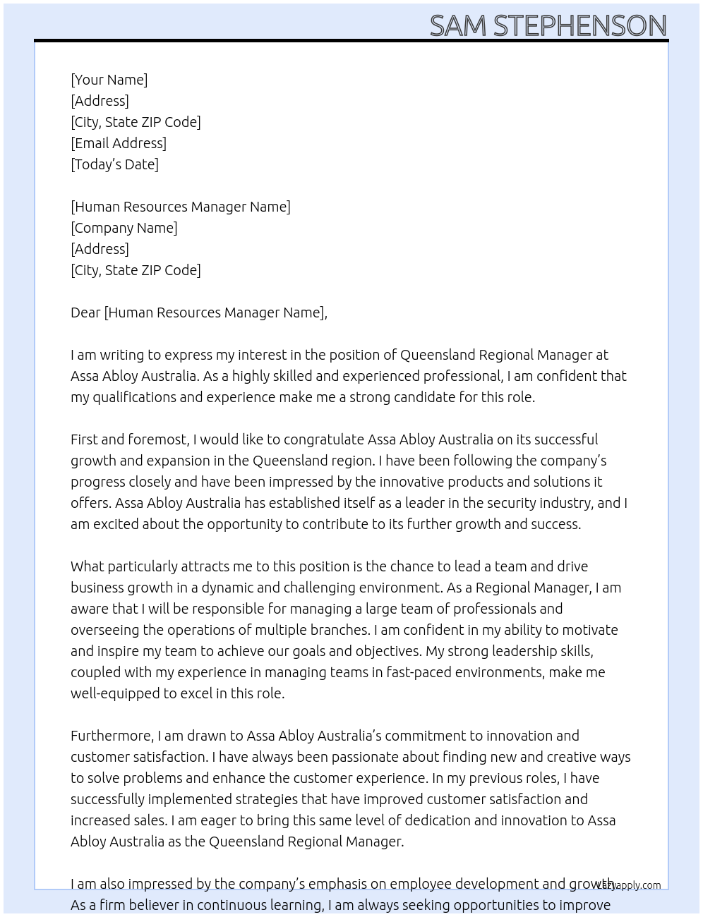Cover letter for queensland regional manager - LazyApply