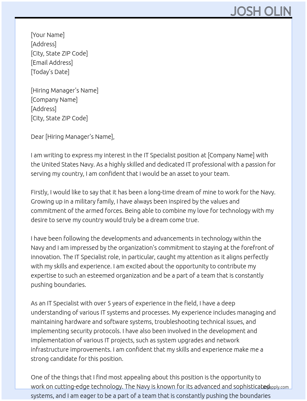 IT Specialist At Navy Cover Letter
