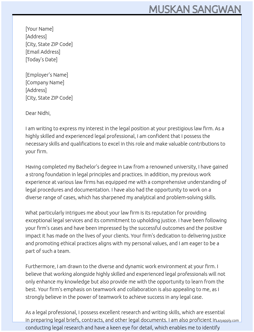 legal At Law firm Cover Letter