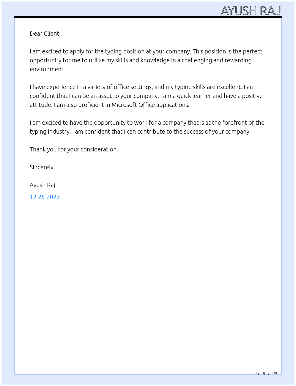 Typing At Typing Cover Letter