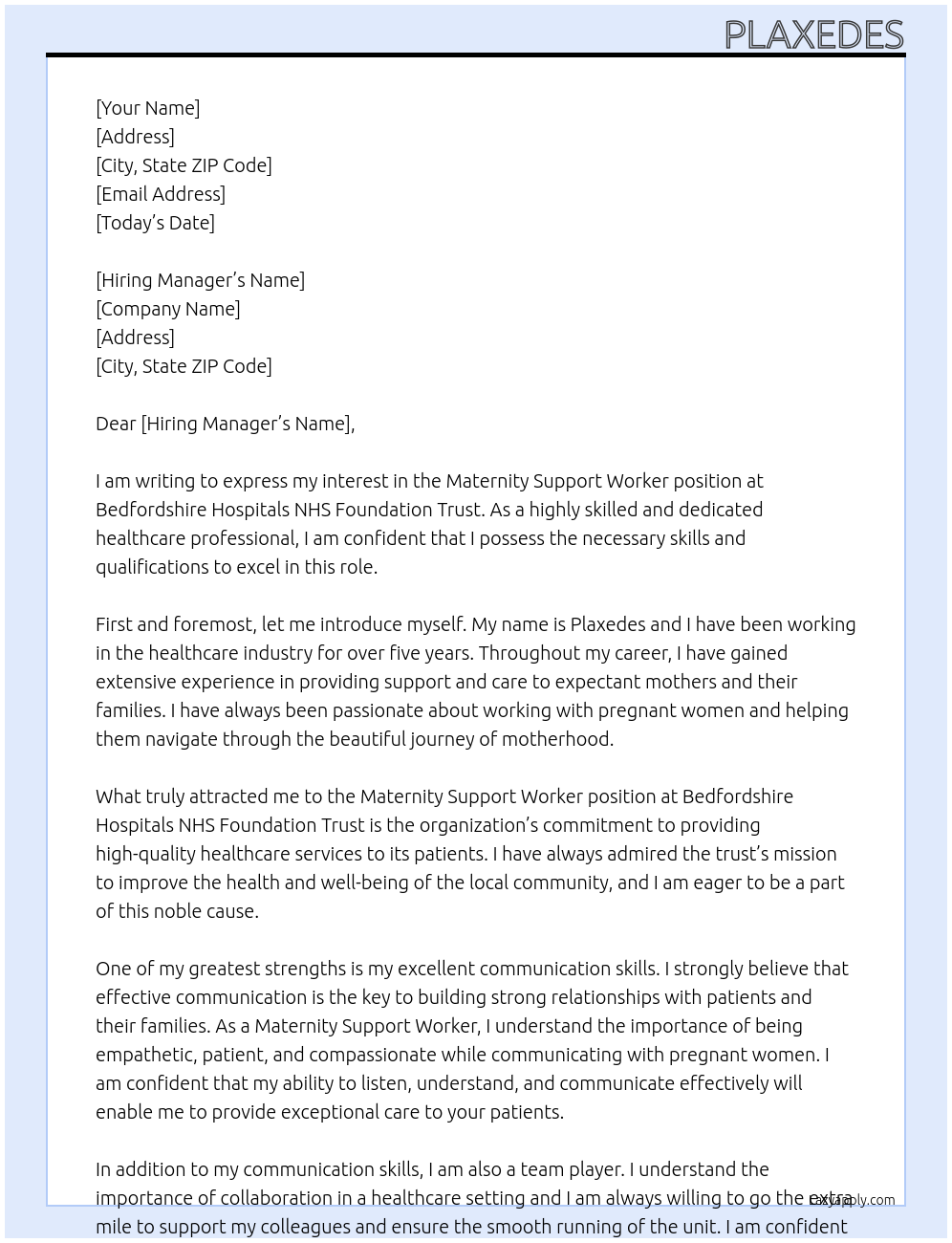 Maternity Support Worker At Bedfordshire Hospitals NHS Foundation Trust Cover Letter