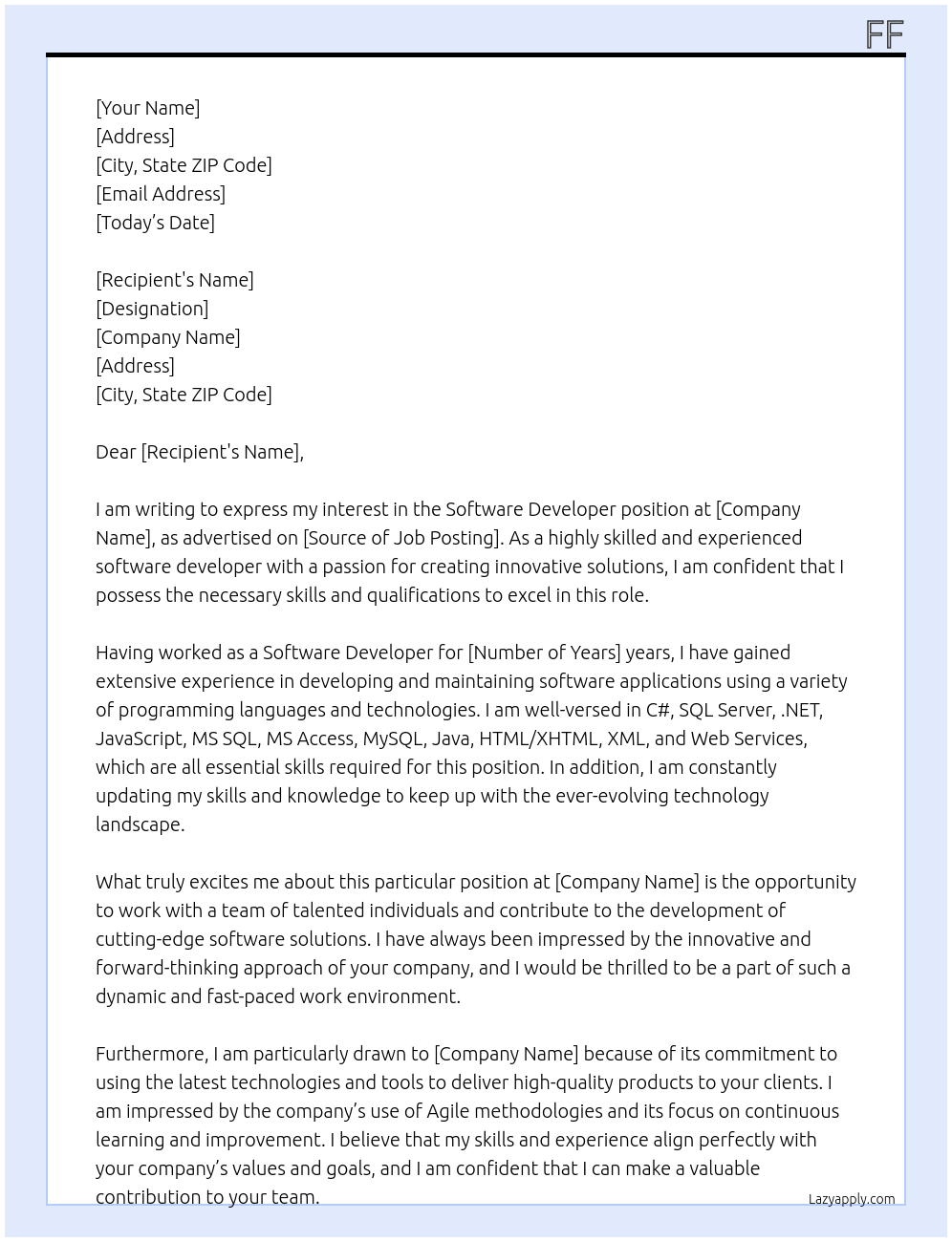 Software Developer At ggg Cover Letter