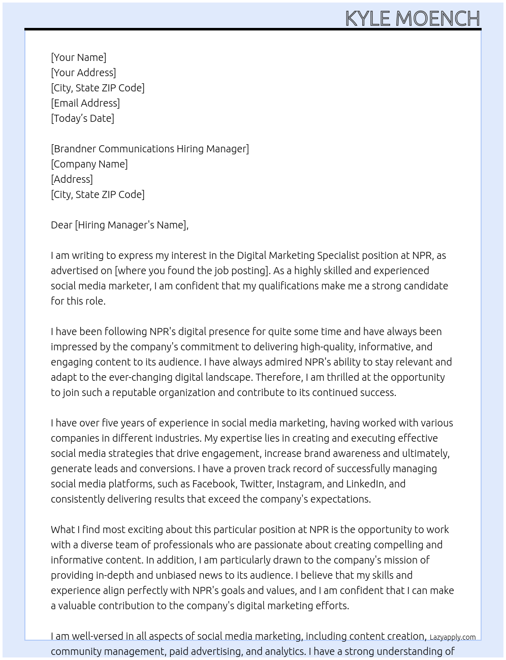 Digital Marketing Specialists At NPR Cover Letter