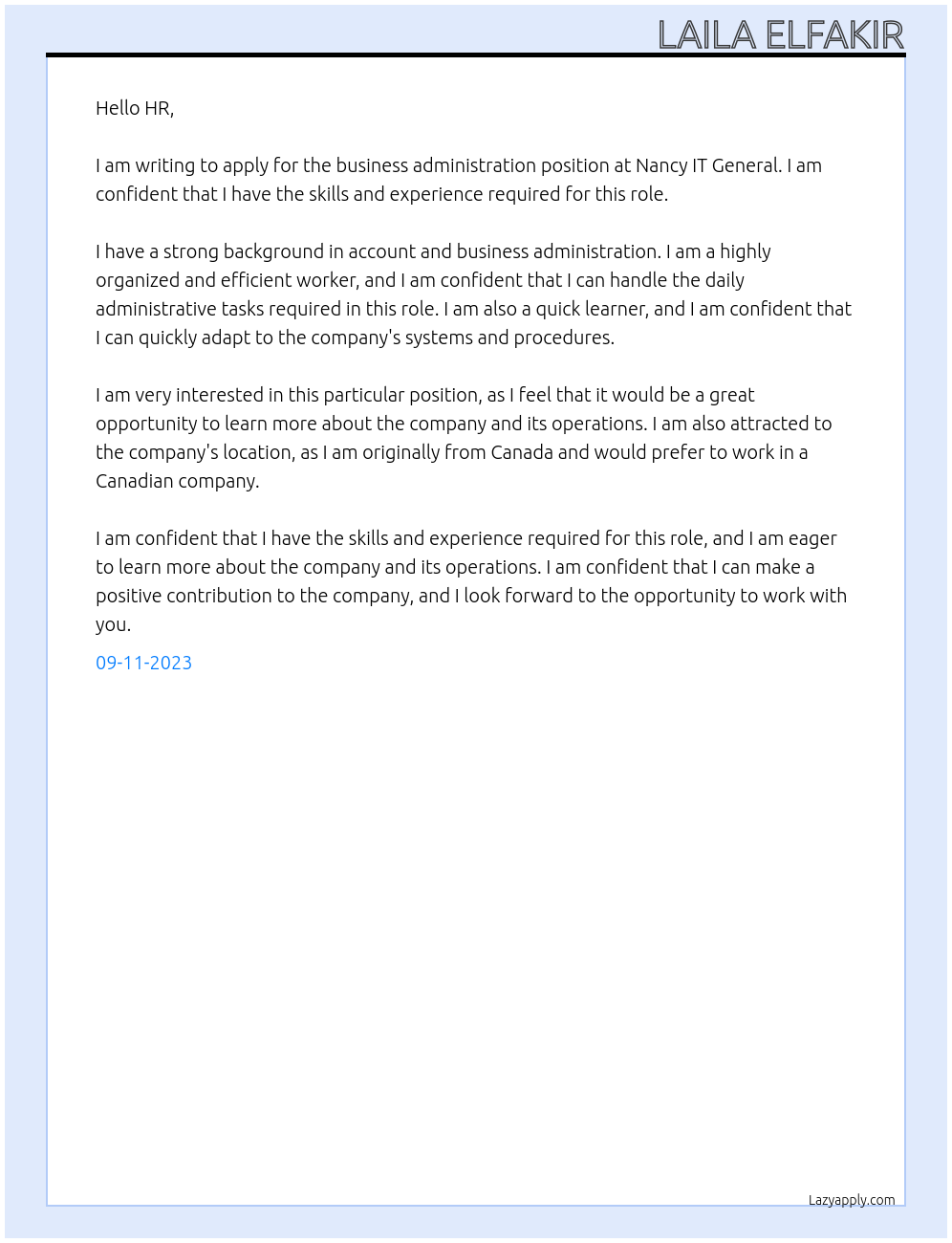 business administration At Nancy it general Cover Letter