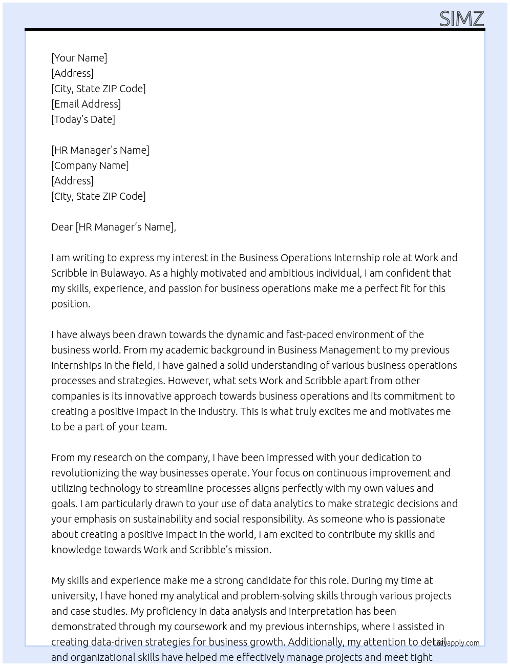 Business Operations At work and scribble Cover Letter